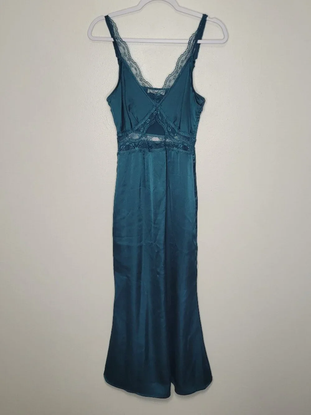 Never Fully Dressed teal lace cut out slip maxi dress size 4
